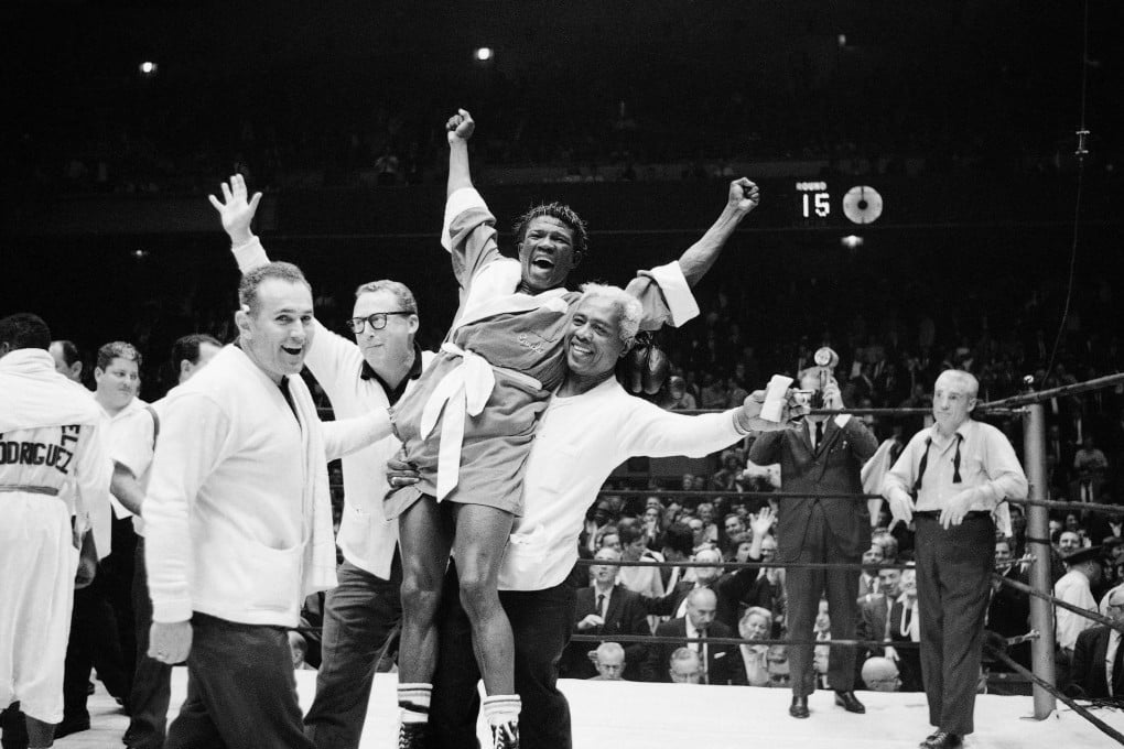 Emile Griffith celebrates his welterweight world championship victory at Madison Square Garden in 1963. Photo: AP