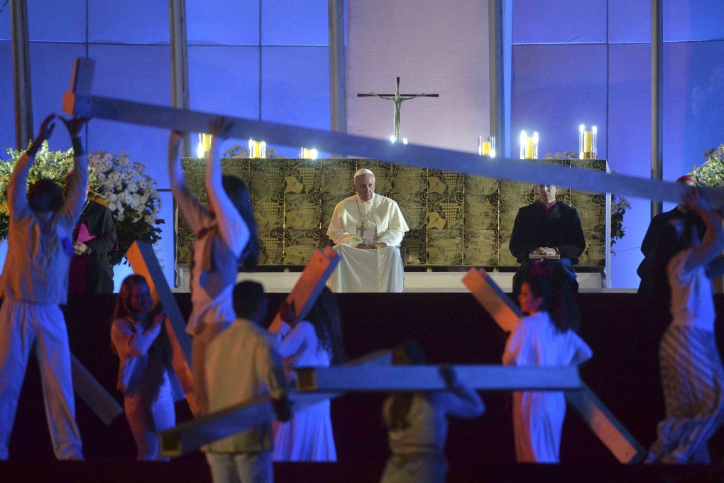 Artists perform in front of Pope Francis at Copacabana Beach to celebrate mass on his sixth day in Rio de Janeiro. Photo: Reuters