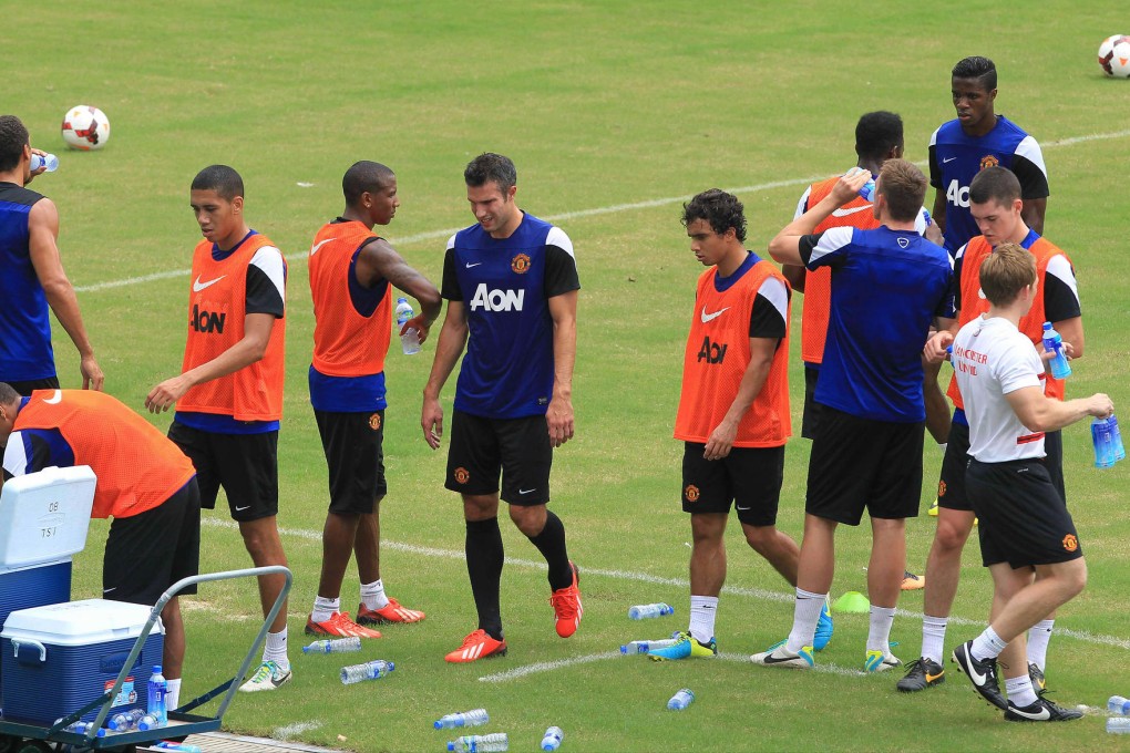 Manchester United train at Tseung Kwan O Sports Ground yesterday after cancelling a planned open session at Hong Kong Stadium because of the pitch. Photo: SCMP