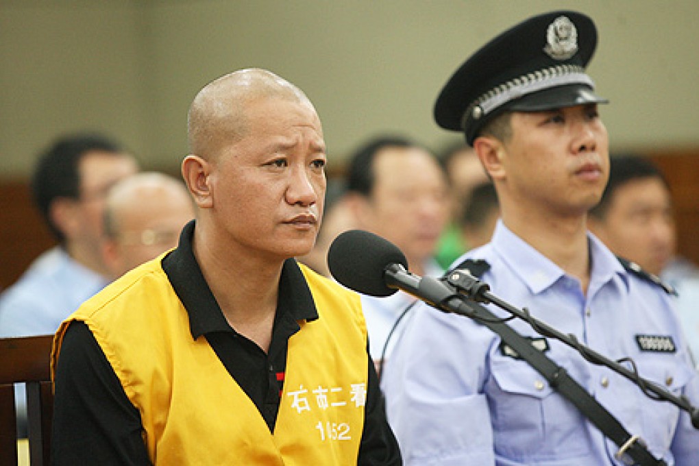 Defendant Lu Yueting (left) stands trial at the Shijiazhuang Intermediate People's Court in Shijiazhuang, capital of north China's Hebei province, on Tuesday. Photo: AP