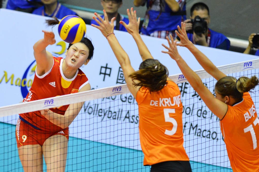 China's Wang Yimei in action against the Netherlands on the final day of the women's World Grand Prix series in Macau yesterday. Photo: Xinhua