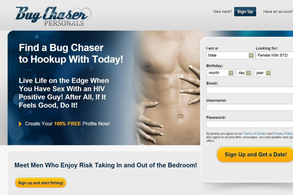 An internet site called "Bug Chaser", which encourages men to become infected with HIV. Photo: SCMP Pictures