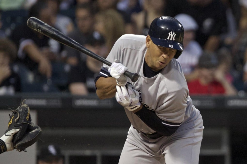 Yankees slugger Alex Rodriguez reacts to being hit by a pitch against the White Sox in the third inning of their game in Chicago. Photo: Reuters