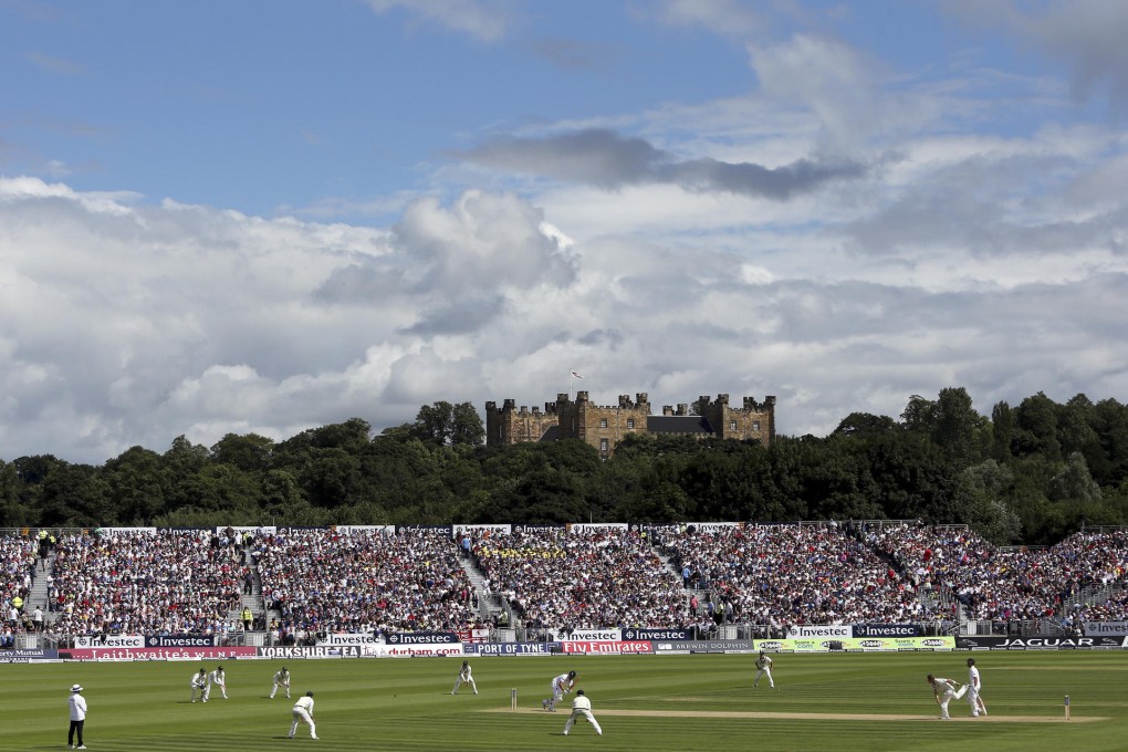 Durham Castle provides a dramatic backdrop as Alastair Cook plays a shot off the bowling of Shane Watson yesterday. Photo: AP