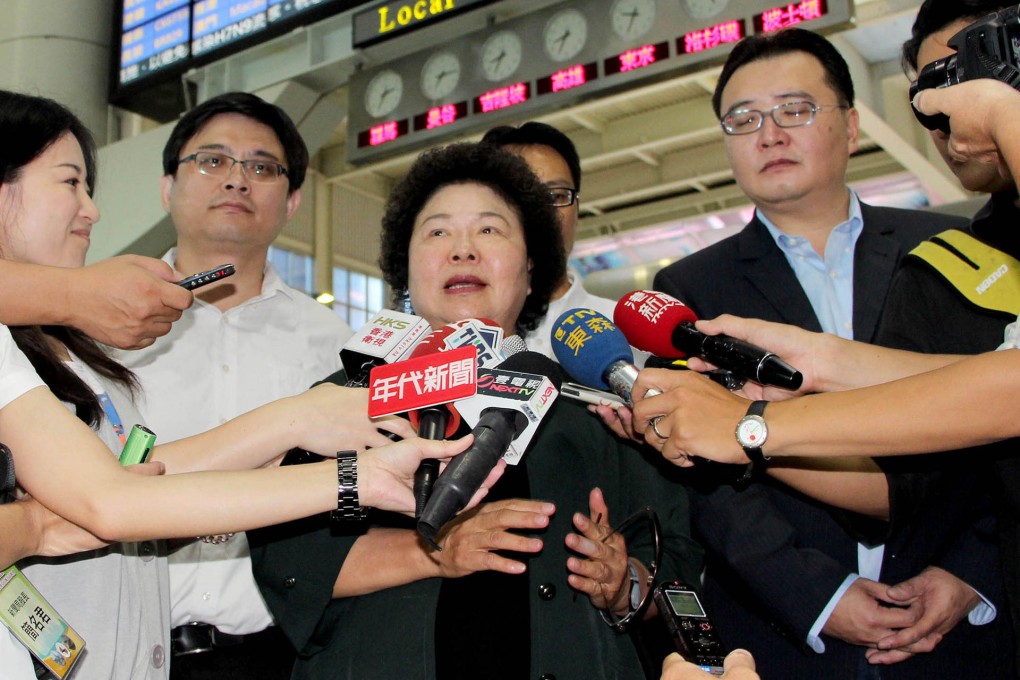 Kaohsiung Mayor Chen Chu speaks to the media before departing for her visit to the mainland. Photo: Central News Agency