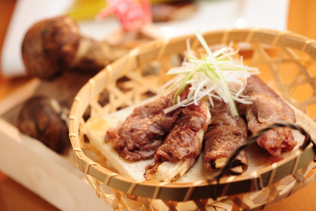 Japanese beef roll with homemade sesame sauce at Senzuru Japanese Restaurant.