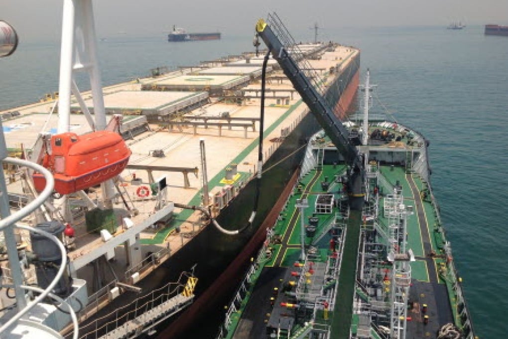 Refuelling or bunkering in marine terms is carried out using a small tanker to pump the bunker fuel into the bigger ship.
