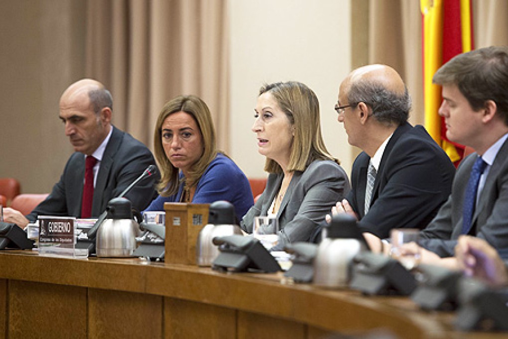 Spain's Public Works minister Ana Pastor (centre) delivers a speech about Spain's railway network during a parliamentary commission in Madrid on Friday. Photo: AFP