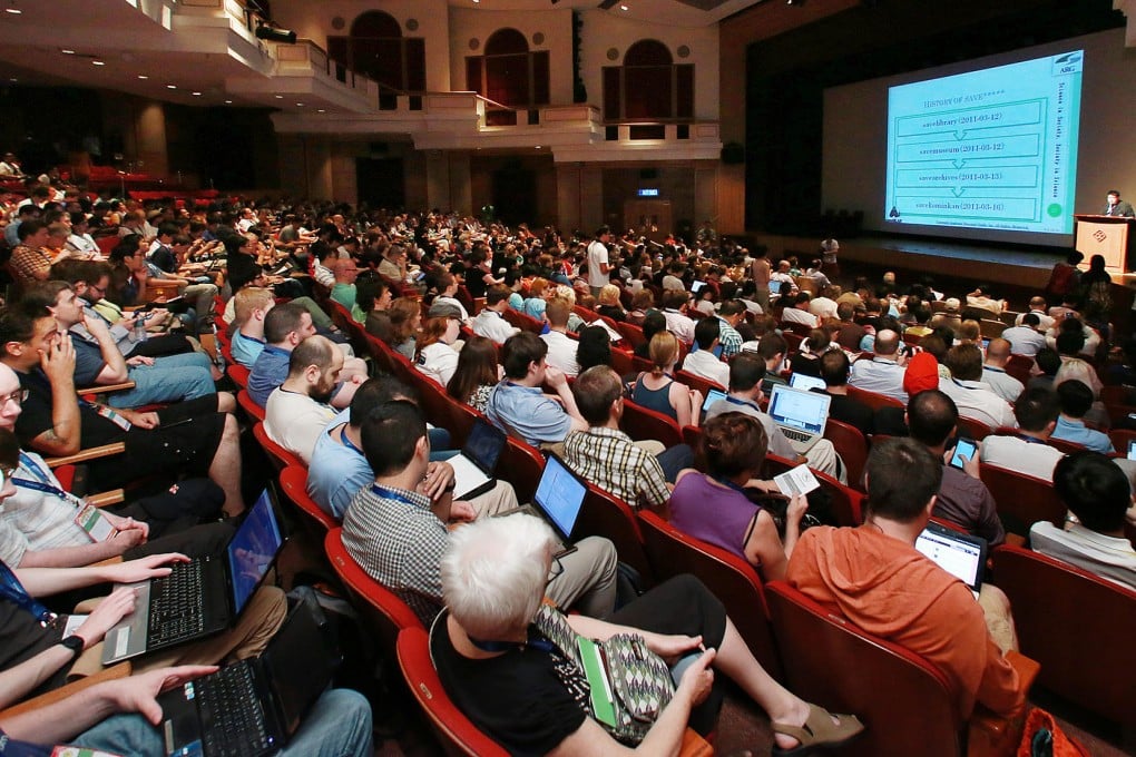 The Hong Kong Polytechnic University auditorium was packed for the opening of the Wikimania conference. Photo: SCMP