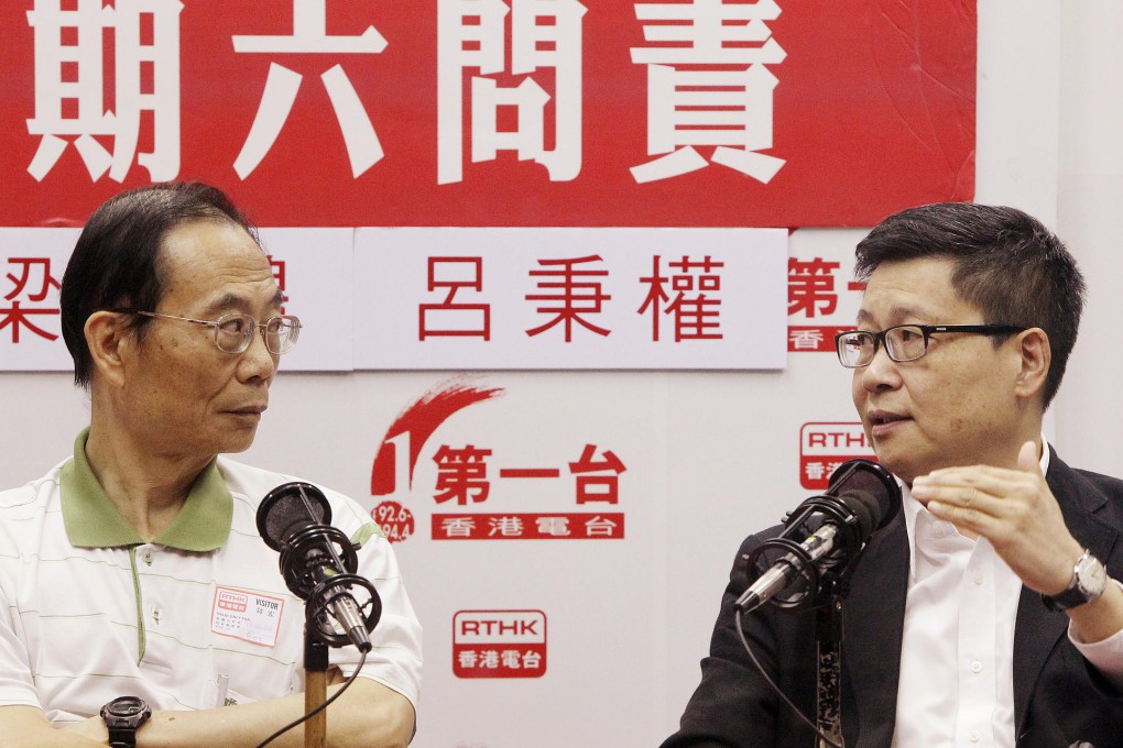 Ho Lok-sang (left) and Chan Kin-man face off over civil protests during a debate on RTHK yesterday. Photo: David Wong