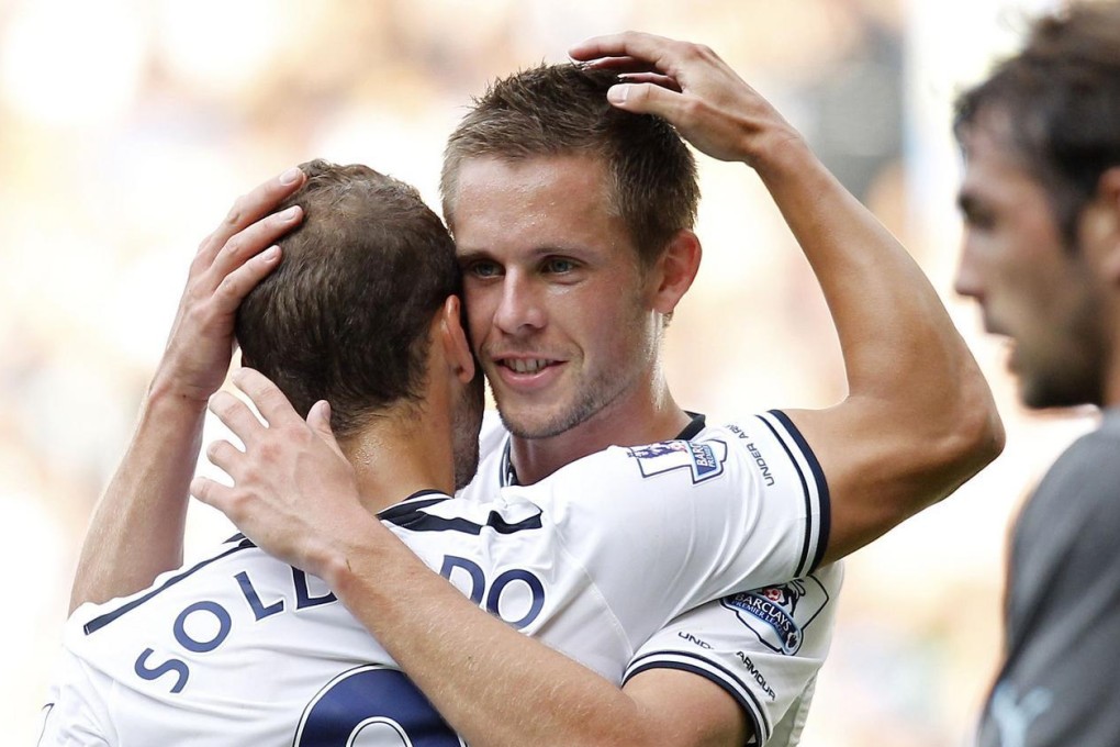 Soldado with teammate Gylfi Sigurosson. Photo: AFP