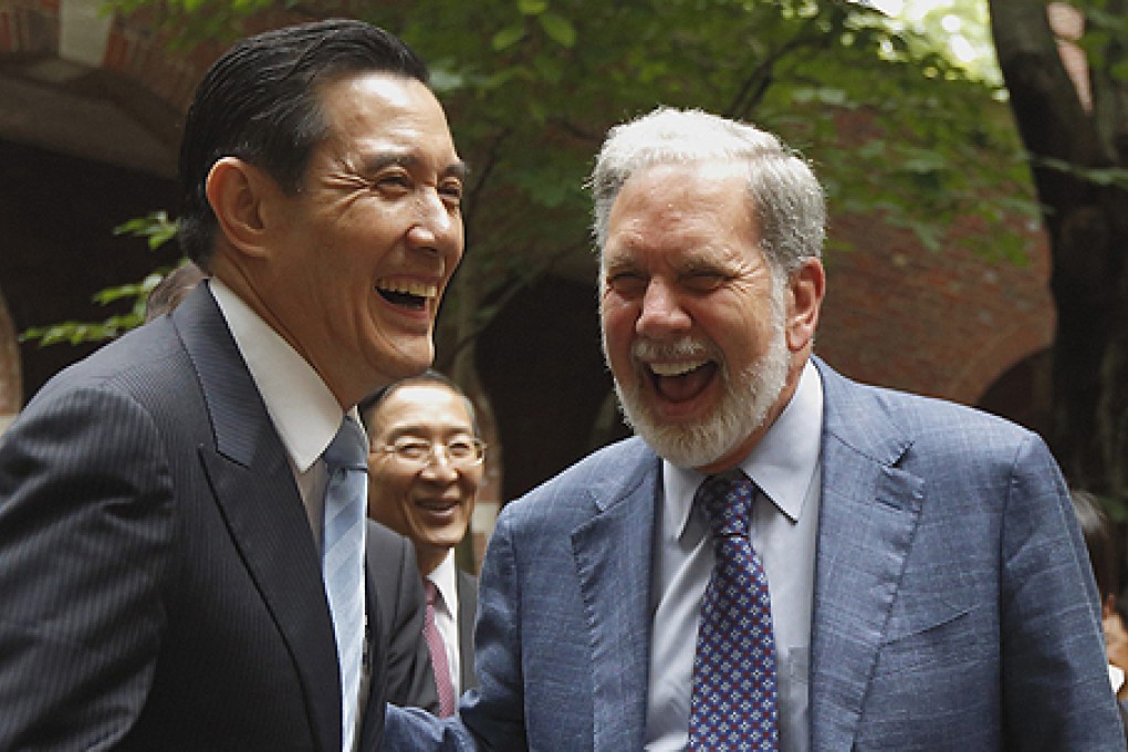 Taiwan President Ma Ying-jeou is greeted by New York University president John Sexton during a visit to the city on Monday. Photo: Reuters