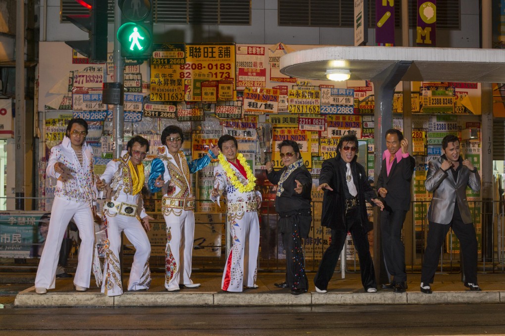 Philippine Elvis Jun Espinosa, Italian Elvis Eddie Lombardo, Japanese Elvis Douglas Masuda, Burmese Elvis Aron Young, Philippine Elvises Alastair Rosas and Alfred Boy Sanchez, American Elvis Martin Loo and Eric Alvares, another up from the Philippines. Photos: K.Y. Cheng; May Tse