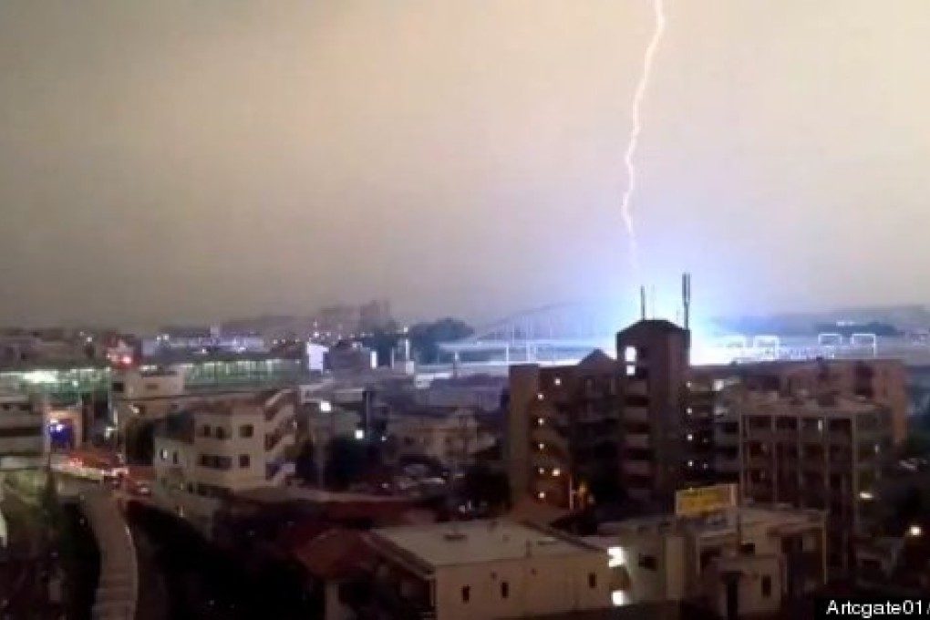 Lightning strikes in a still from the video