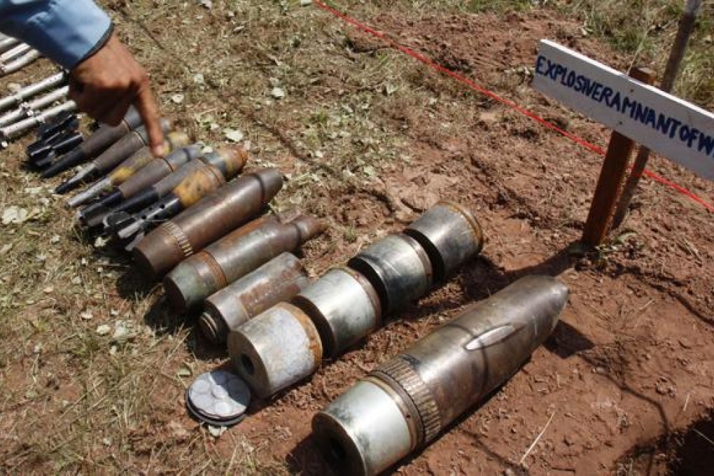 Unexploded bombs at the Cambodia Mine Action Centre in Kampong Chhnang. Six Cambodian farmers were killed when their truck hit an old anti-tank mine. Photo: AP