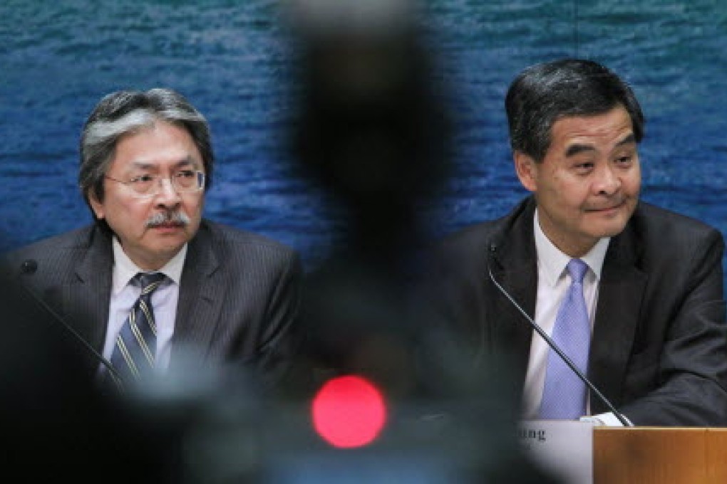 Financial Secretary John Tsang Chun-wah (Left) and Chief Executive Leung Chun-ying. Photo: David Wong