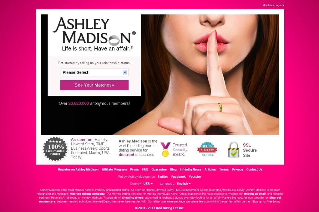 Screen grab of Ashley Madison website