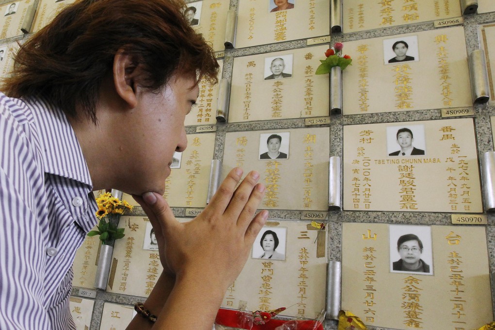 Tse Chi-kin prays at the Diamond Hill Columbarium. He holds the Philippines responsible for the deaths of eight tourists. Photo: Edward Wong