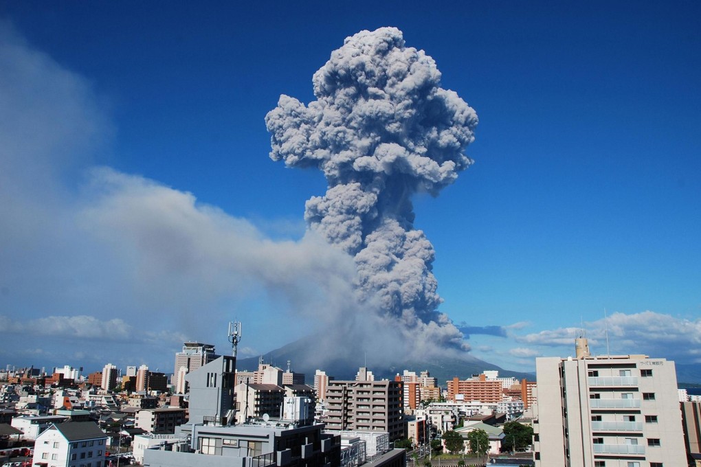 A record-high plume rises from the Sakurajima volcano. Photo: AFP