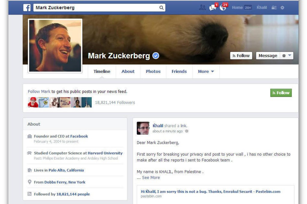 Mark Zuckerberg on Facebook was the victim of a hacker.