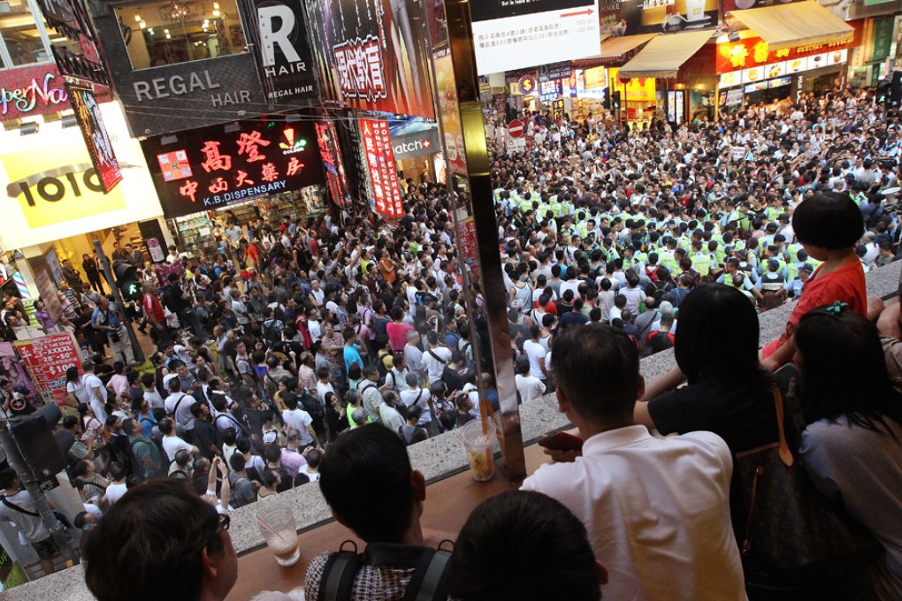 The August 4 rally in Mong Kok that saw a stand-off between Alpais Lam's supporters and critics caused noise pollution for residents. Photo: David Wong