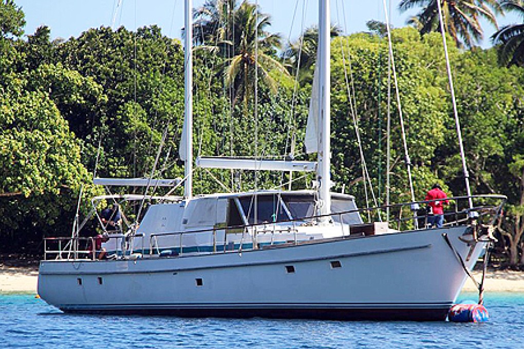 The yacht RAJ after police seized packages of cocaine docked at port Vila, Vanuatu. Photo: AFP