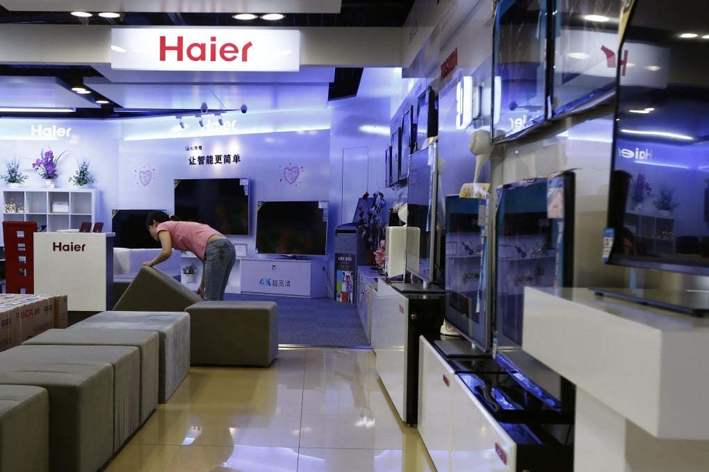 Haier televisions sets are displayed in a Suning store in Shanghai. Chinese white goods-makers like Haier Electronics Group are vying with distributors and online marketplaces for the same customers. Photo: Reuters