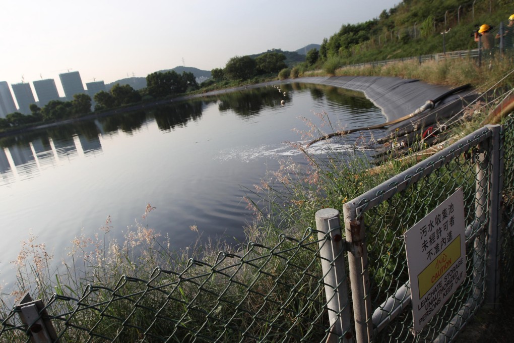 A holding lagoon at Ta Kwu Ling near the one that leaked contaminated leachate into nearby rivers last month. Photo: David Wong