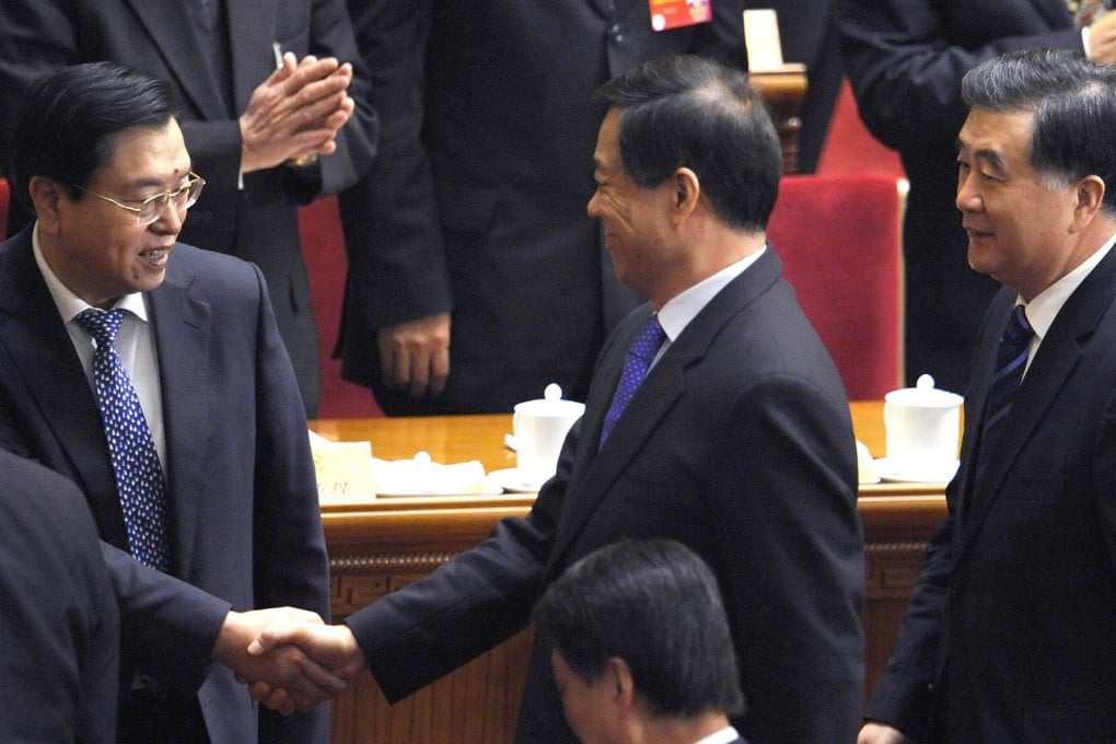 Vice-Premier Zhang Dejiang and Bo Xilai (right) in March last year. Photo: AFP