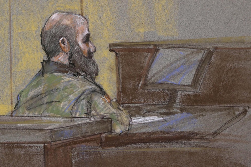 A sketch of Hasan in the Fort Hood courtroom. Photo: AP