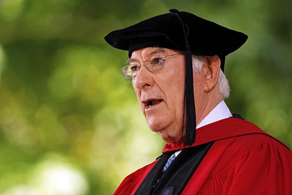 Nobel prize-winning poet Seamus Heaney recites his poem 'Villanelle for an Anniversary' during the 361st Commencement Exercises at Harvard University in Cambridge, Massachusetts, in 2012. Photo: Reuters