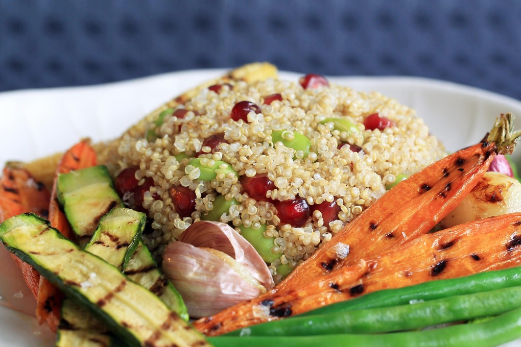 Quinoa salad with edamame, cranberries, hazelnuts and pomegranate