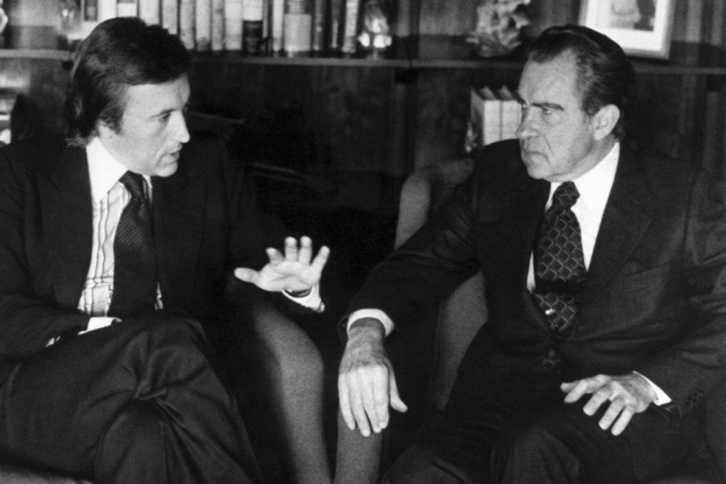 David Frost (left) with former US President Richard Nixon prior to their TV interview in 1977. Photo: AP