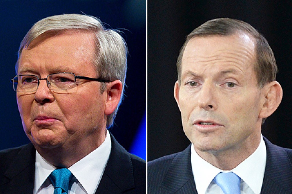 Australia's Prime Minister Kevin Rudd and opposition leader Tony Abbott. Photos: AFP and AP