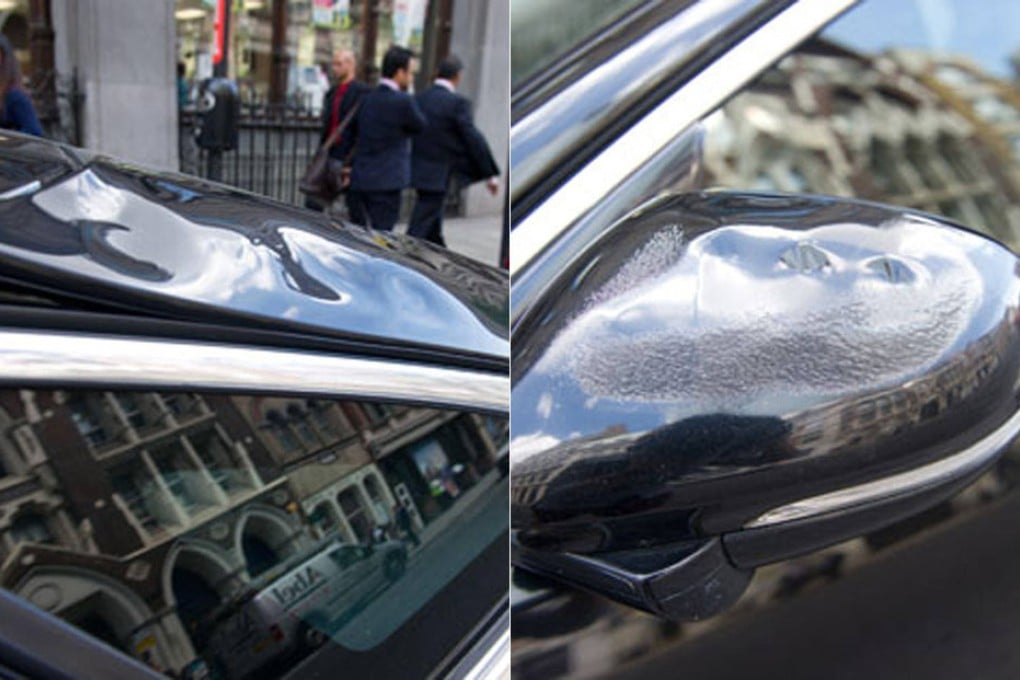 The beam's heat buckled parts of the car. Photos: SCMP