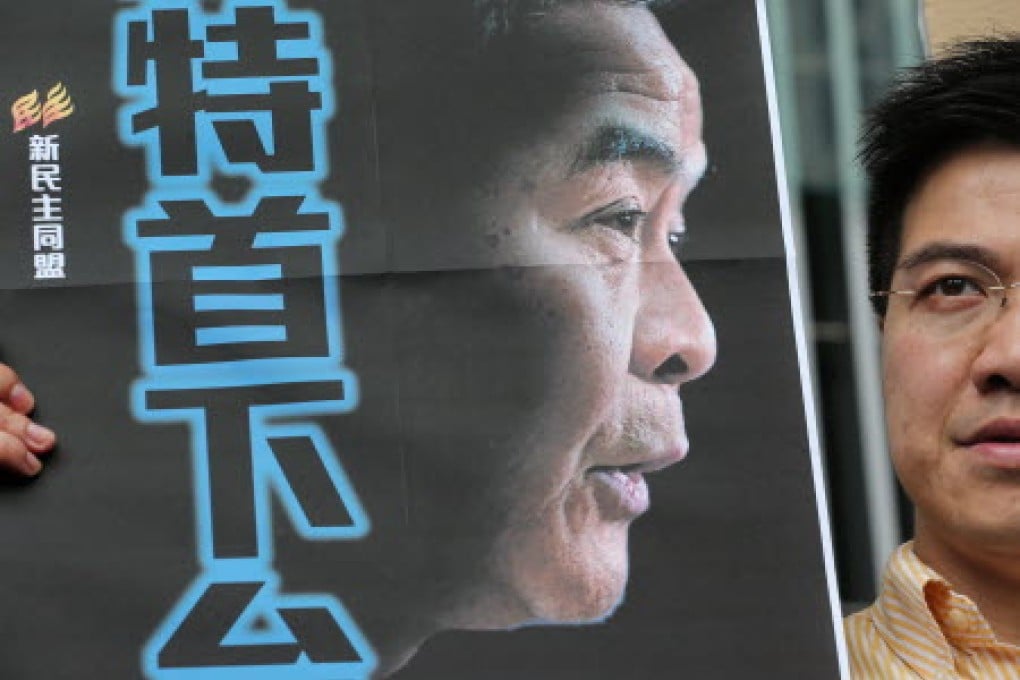 Legislator Gary Fan Kwok-wai urged Chief Executive Leung Chun-ying to step down in a protest rally earlier. Photo: Felix Wong