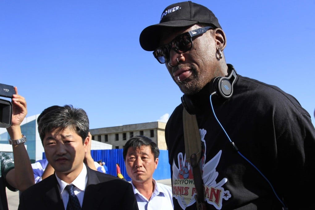 Former NBA star Dennis Rodman arrives at Pyongyang airport on Tuesday. Photo: AP
