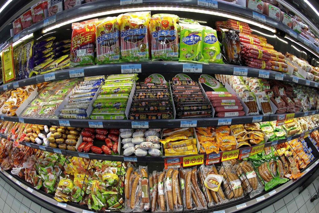 Meat products of Shuanghui (Shineway) Group are seen on display on a shelf at a supermarket in Wuhan, Hubei province. Photo: Reuters