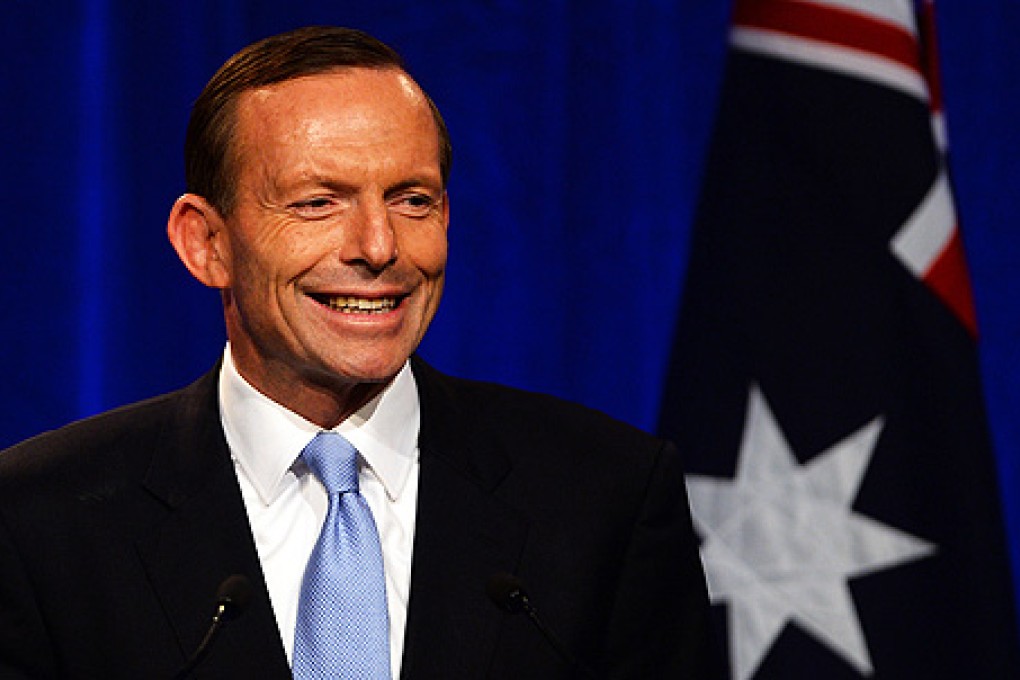 Tony Abbott delivering his acceptance address in Sydney after becoming Australia's prime minister-elect. Photo: AFP