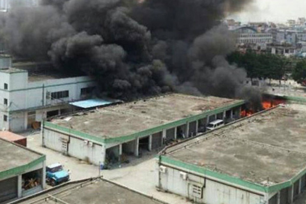 The explosion sent a 100-metre-tall smoke cloud billowing over Baiyun district. Photo: SCMP Pictures