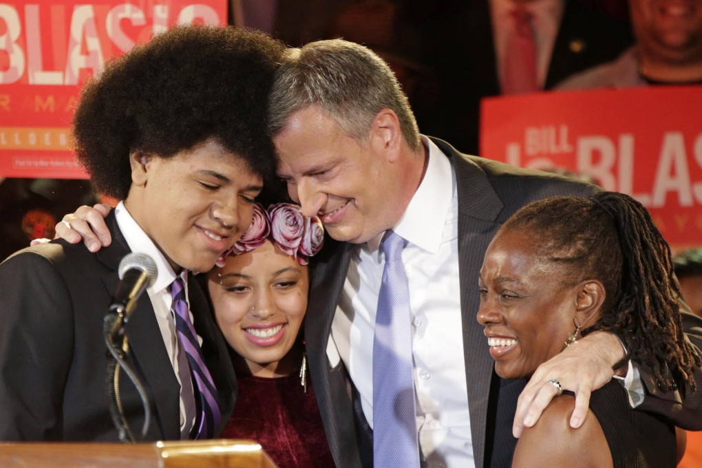 Bill De Blasio with wife Chirlane and children. Photo: AP