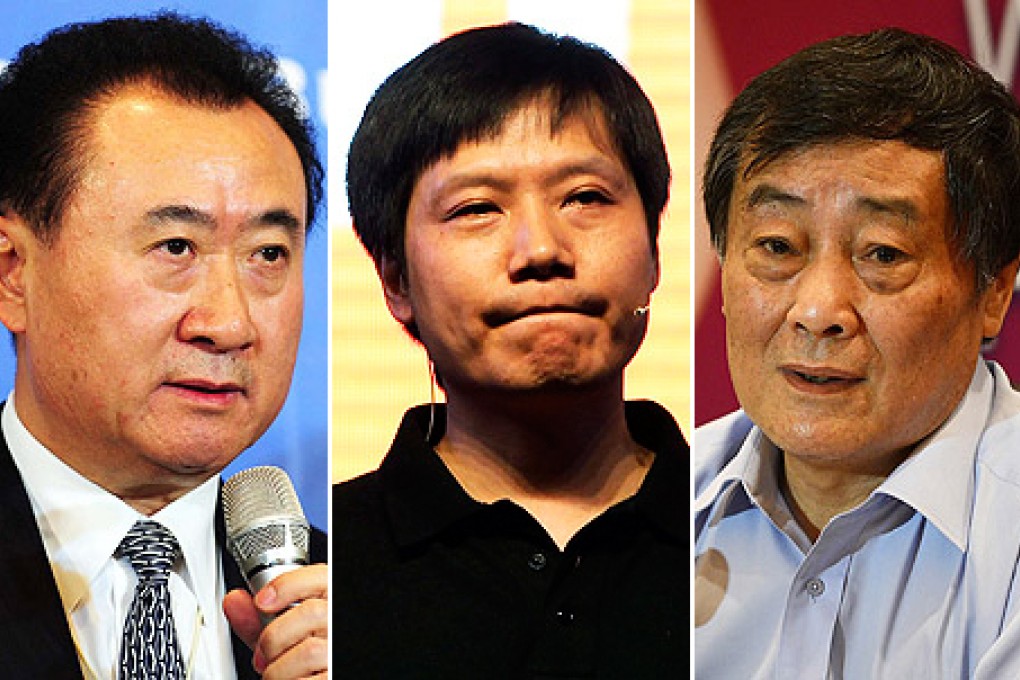 Wang Jianlin, Lei Jun and Zong Qinghou. Photos: AFP and Reuters