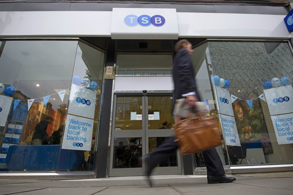 Lloyds has to sell the branches, which it has re-branded TSB, as a penalty for receiving a 20.5 billion pound (HK$250.6 billion) bailout during the 2008 financial crisis. Photo: AFP