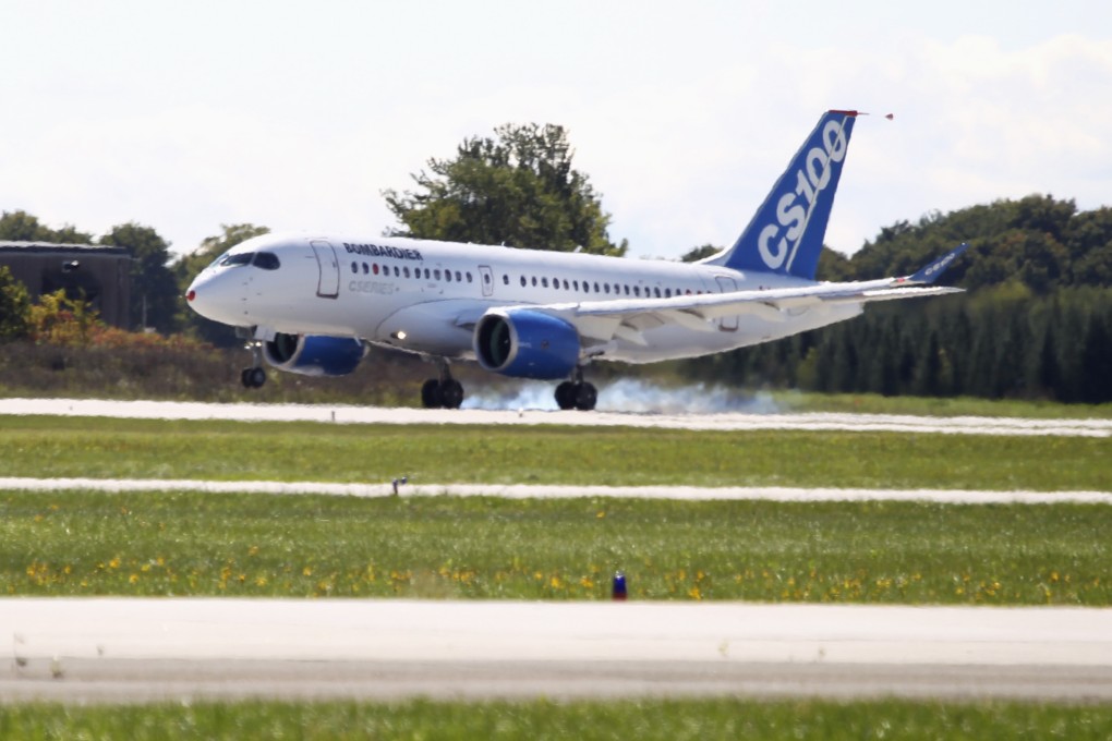 Bombardier's CSeries aircraft lands after its first test flight. Photo: Reuters
