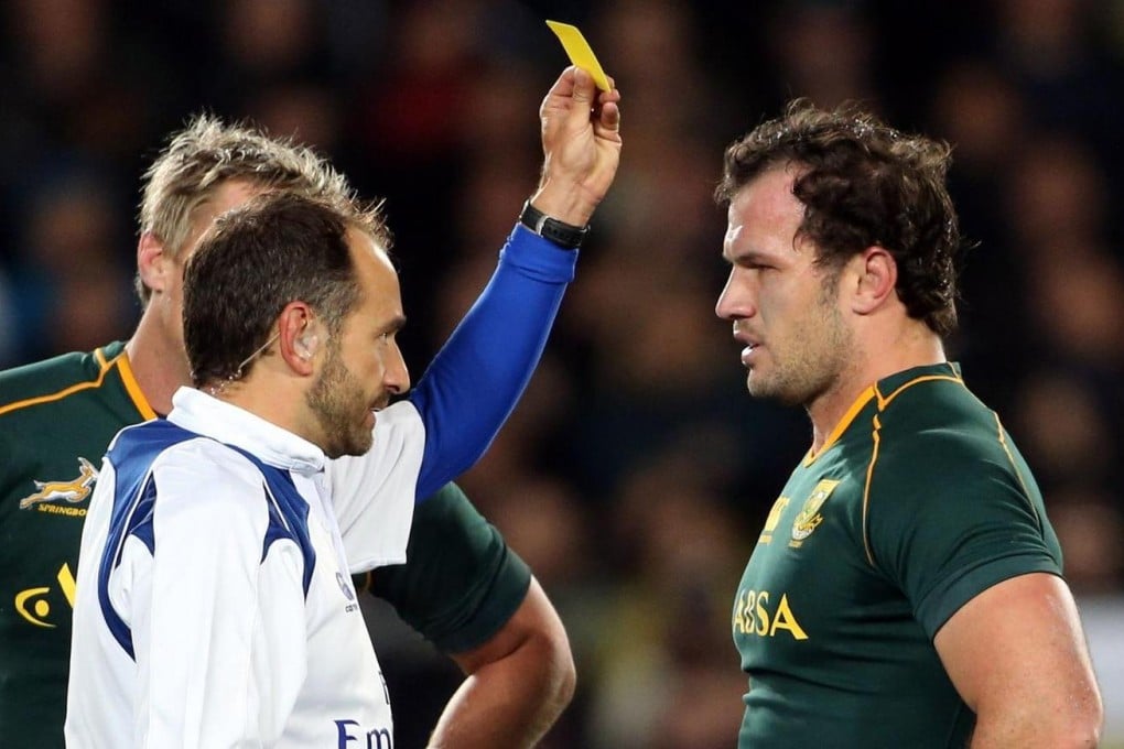 Bismarck du Plessis is shown a yellow card. Photo: AFP