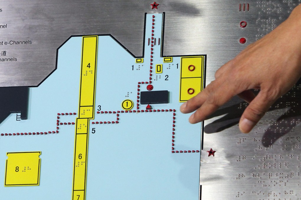A map to help guide visually impaired travellers to a special e-Channel, where audio instructions can be activated. Photo: May Tse