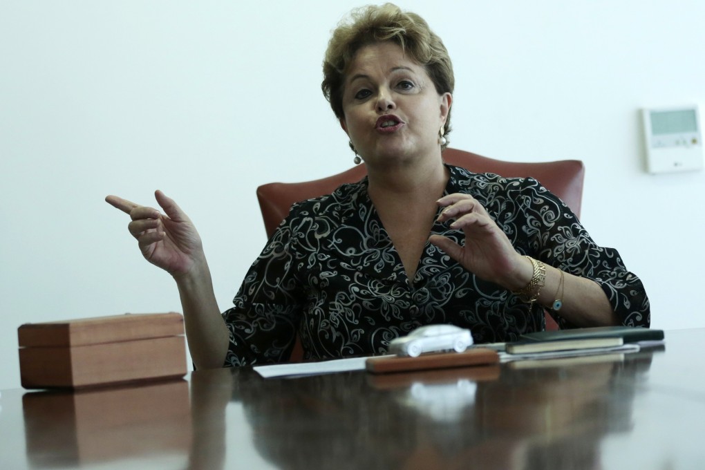 Dilma Rousseff gestures at a meeting yesterday ahead of a news conference on her US trip. Photo: Reuters