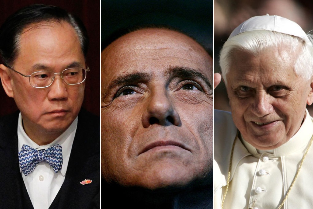 Donald Tsang's wish to meet Pope Benedict (right) was allegedly expressed at talks with an aide of shamed Silvio Berlusconi (centre).