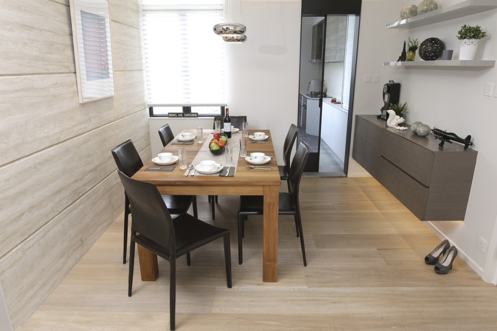 Dining room: The table (about HK$15,000) was from Ovo (16 Queen’s Road East, Wan Chai, tel: 2526 7226). The chairs were HK$1,300 each from Indigo Living. The pendant lights cost HK$2,200 each from E-lighting (197 Wan Chai Road, Wan Chai, tel: 2575 1010). The picture, A Pumpkin, by Yayoi Kusama, was from Kumquat Gallery (75A Hollywood Road, Central, tel: 2549 9965). The “floating” sideboard was custom made by the contractor, Winfull (5/F, Tower 2, Lippo Centre, 89 Queensway, Admiralty, tel: 2157 1956). The working, old-fashioned telephone came from Homeless (29 Gough Street, Central, tel: 2581 1880).