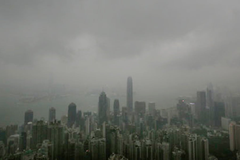 Victoria Harbour as the storm approached. Photo: AP